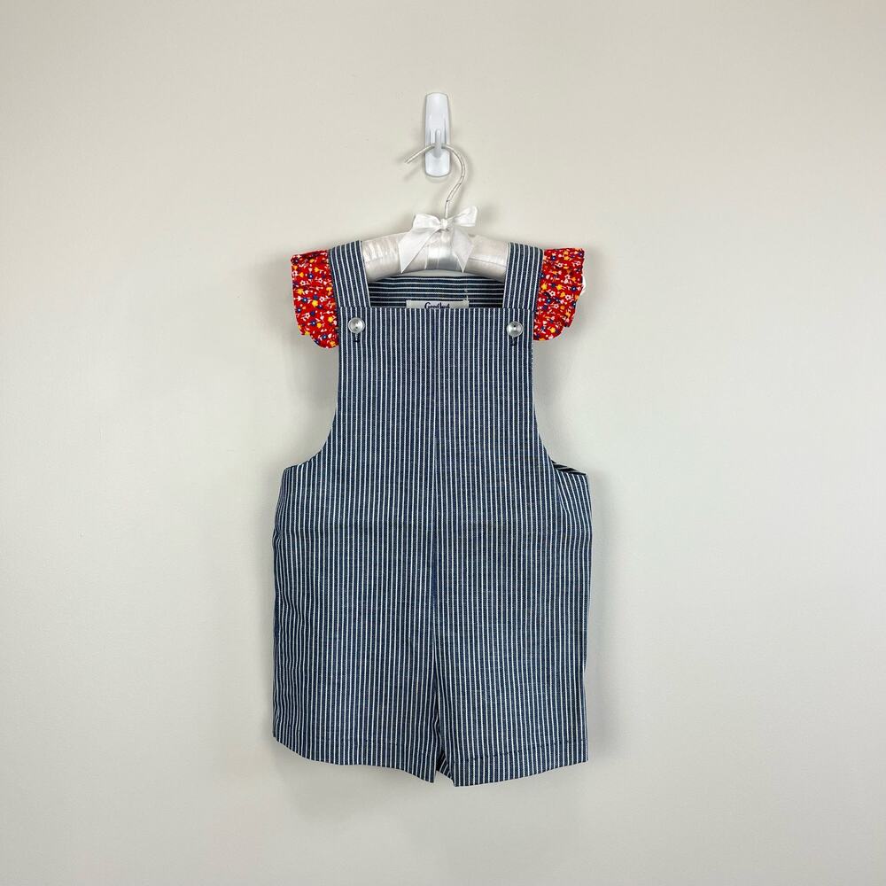 Vintage Good Lad Tailored Striped Ruffle Shortalls 4T
